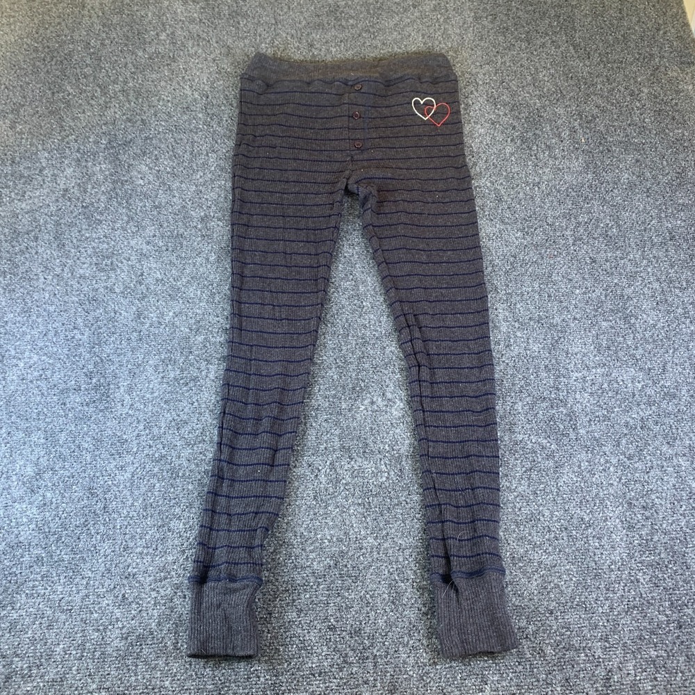 Sundry Pajama Pants Women 1 Gray Blue Good Striped Heart Ribbed Knit Button Fly